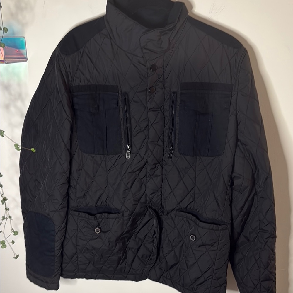 Zara man black quilted zip with pockets